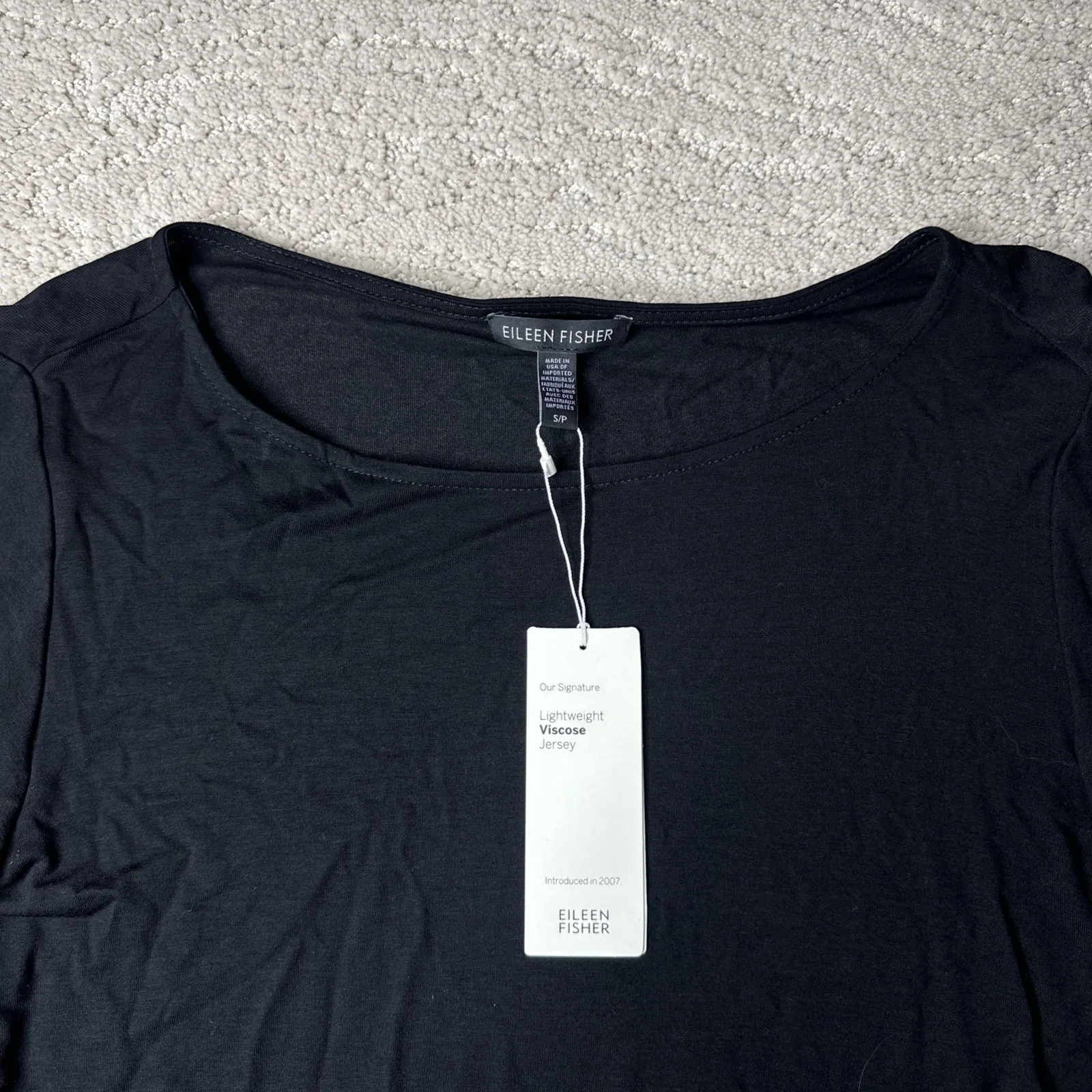 Women's NEW Eileen Fisher Small Viscose Jersey Bateau Top 3/4‎ Open Sleeve - Image 2