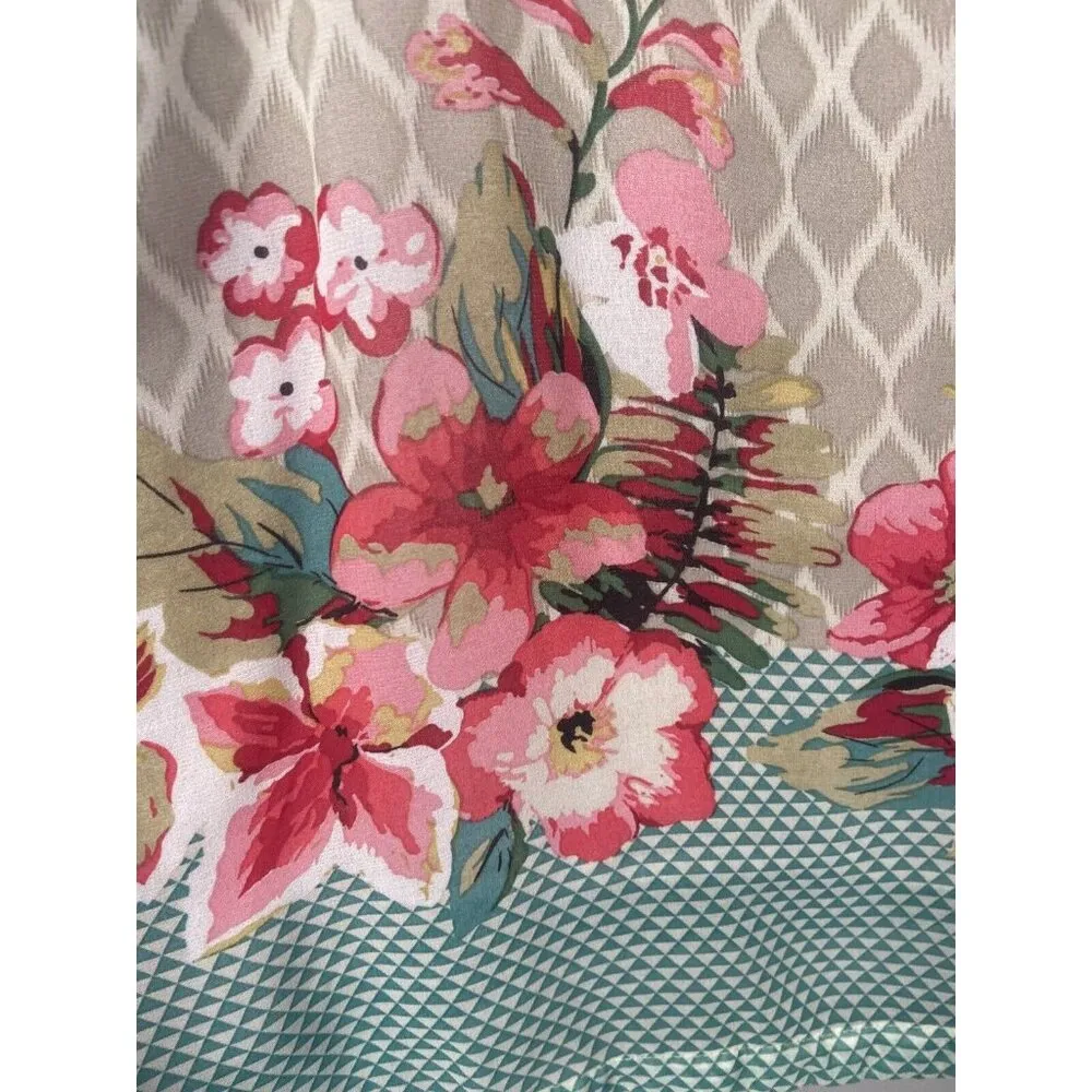 Limelight Embroidered Beige Short Silk Kurti Tunic Dress L Floral Tropical Light - Image 2