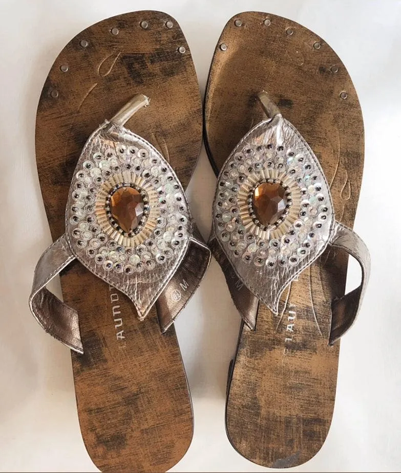 Jeweled Gold Sandals - Image 2