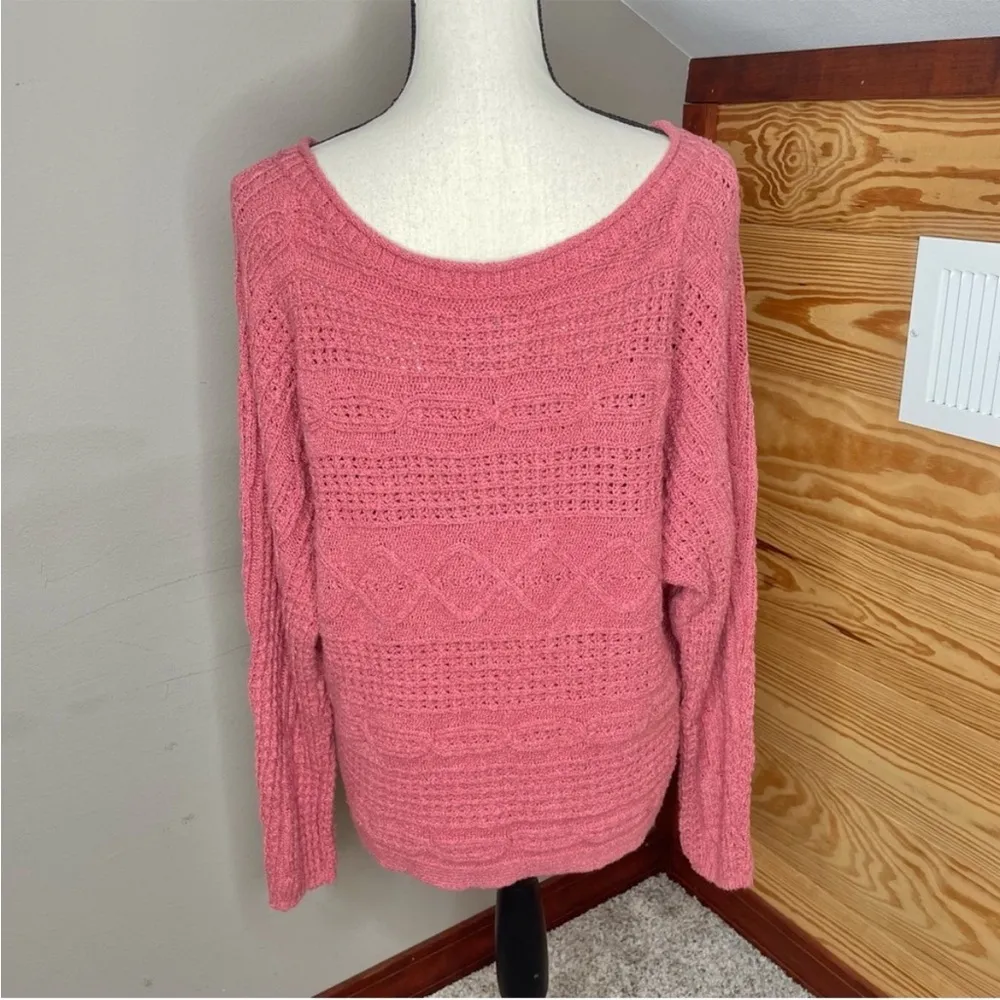 Mauve Pink Mixed Open Knit Long Sleeve Sweater Small - Image 3