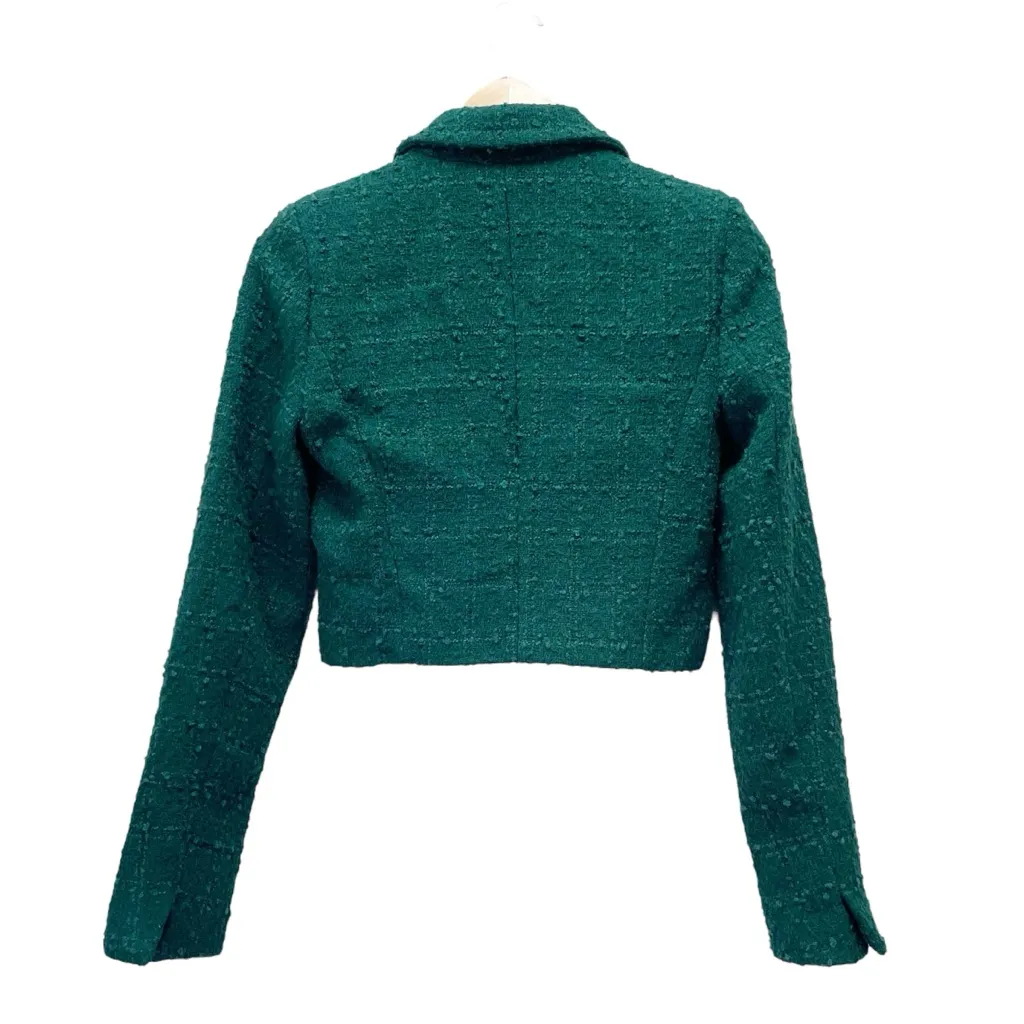NWT Abercrombie & Fitch Green Cropped Tweed Blazer Jacket Size XS Single Button - Image 4