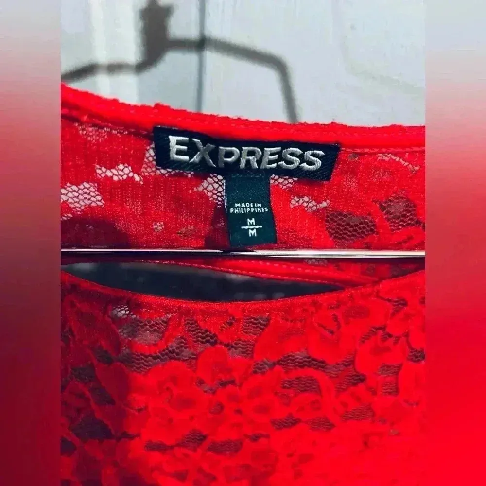 Express Red Floral Lace Bodycon Long Sleeve Mini Dress size medium - Image 10
