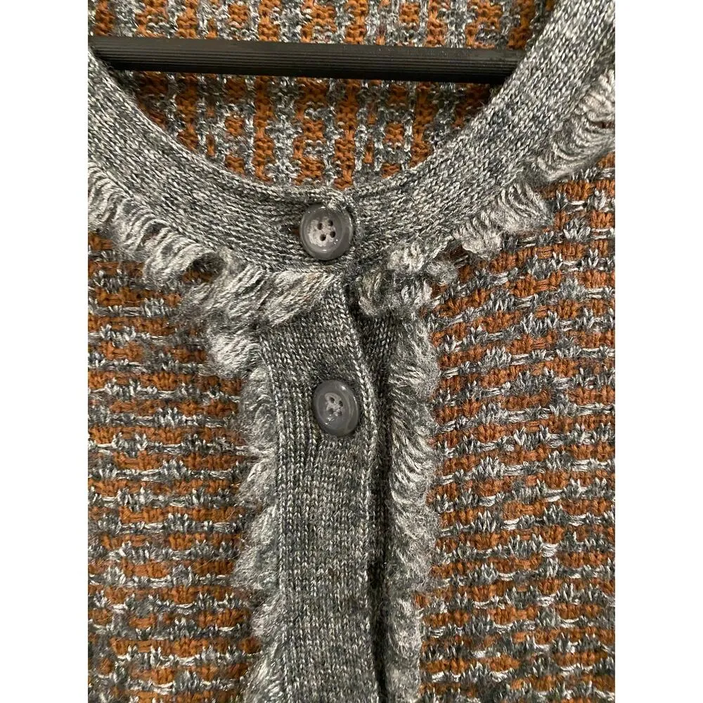 Betty Barclay Women’s Cardigan Ruffle Trim Brown Gray Knit Tweed Button Front Size M - Image 6