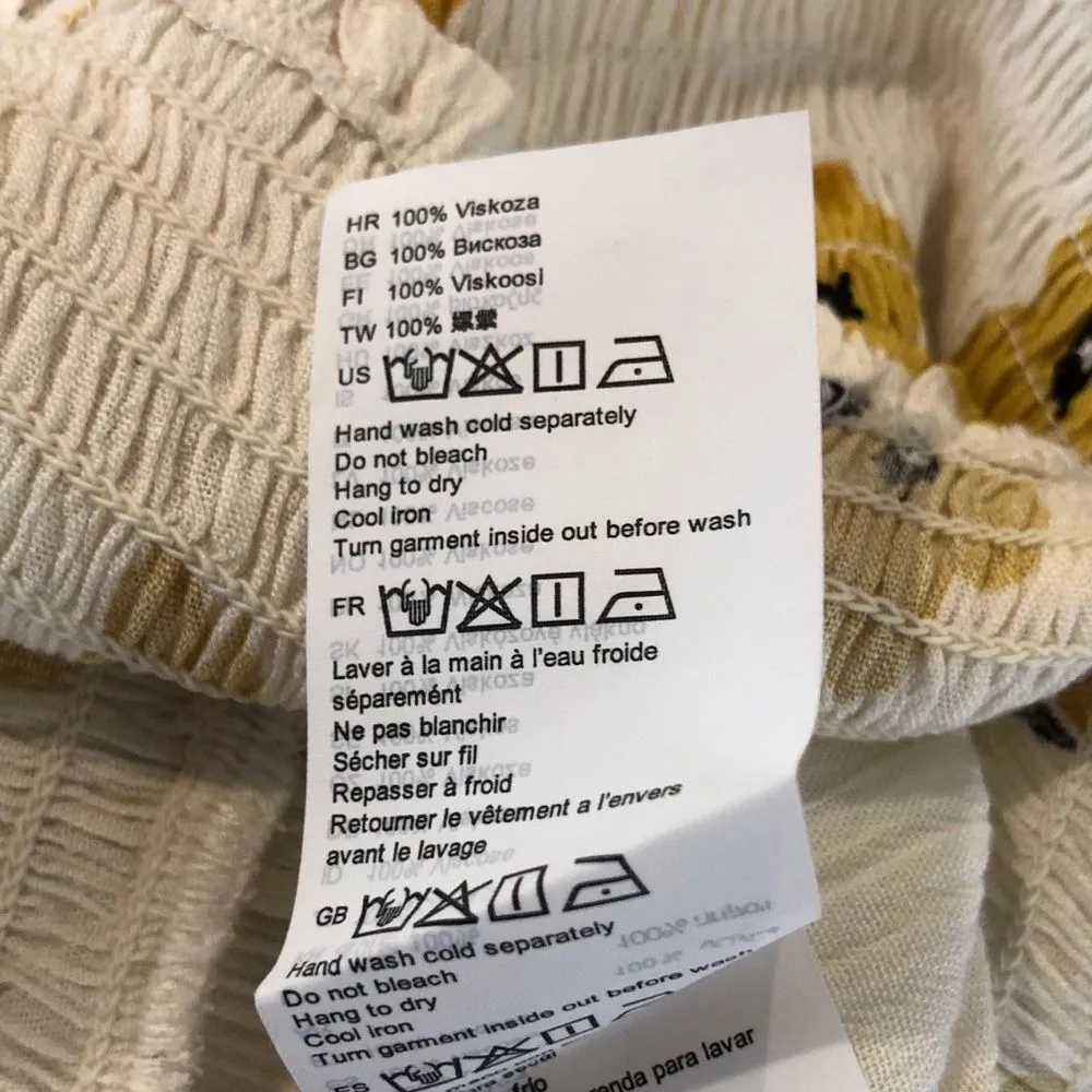 Billabong Field Play Floral Romper Cream Yellow Smocked Bodice Tie Sleeve NWT - Image 13