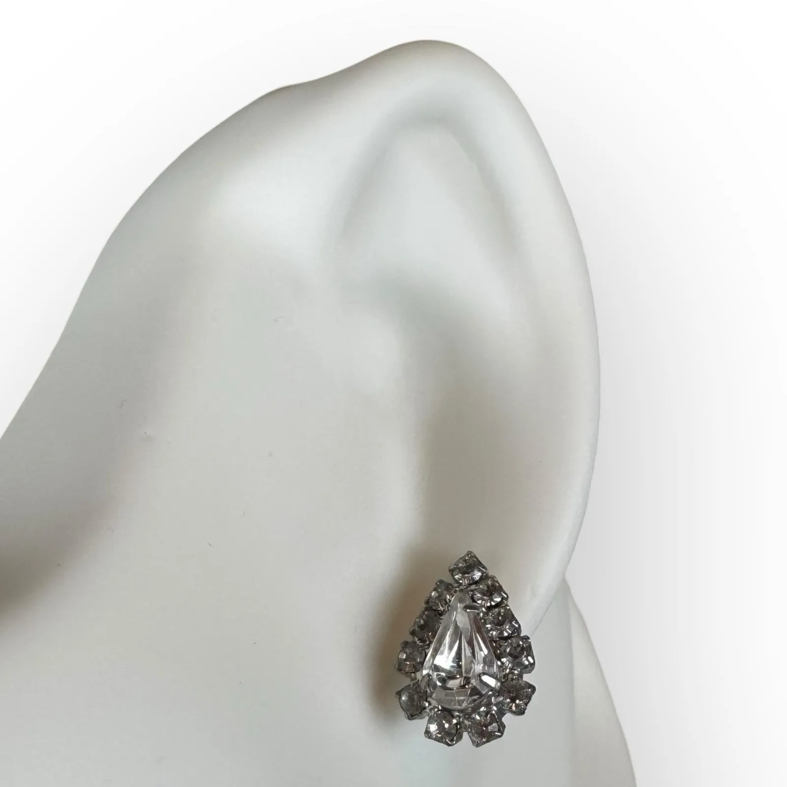 Vintage Rhinestone Teardrop Earrings - Image 3