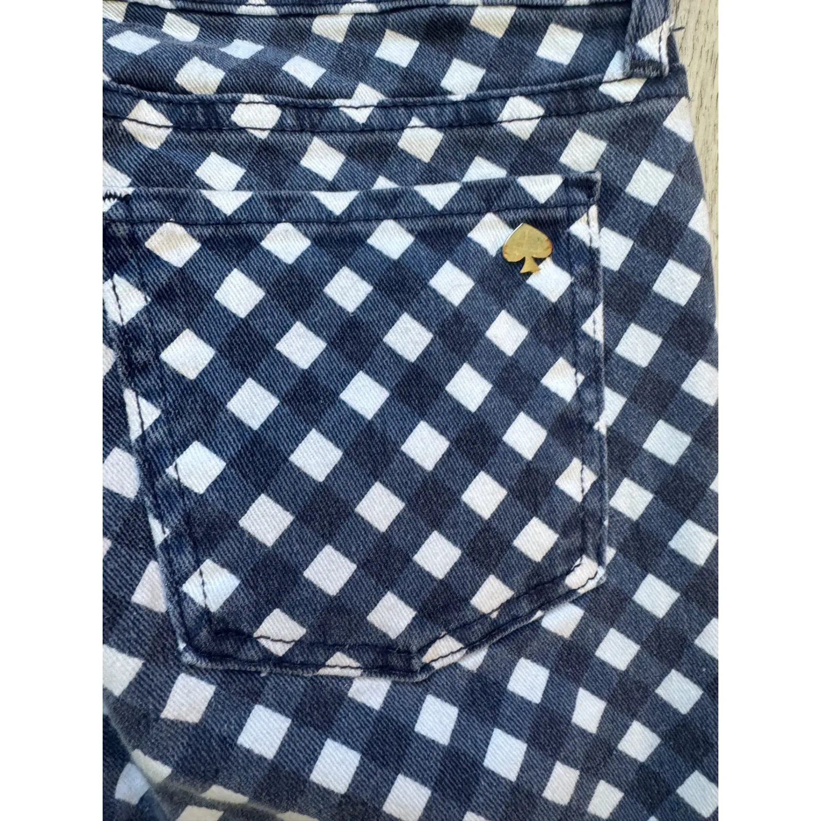 Kate Spade Play Hooky Broome Street Blue White Diamond Plaid Denim Capris‎ Sz 26 - Image 9