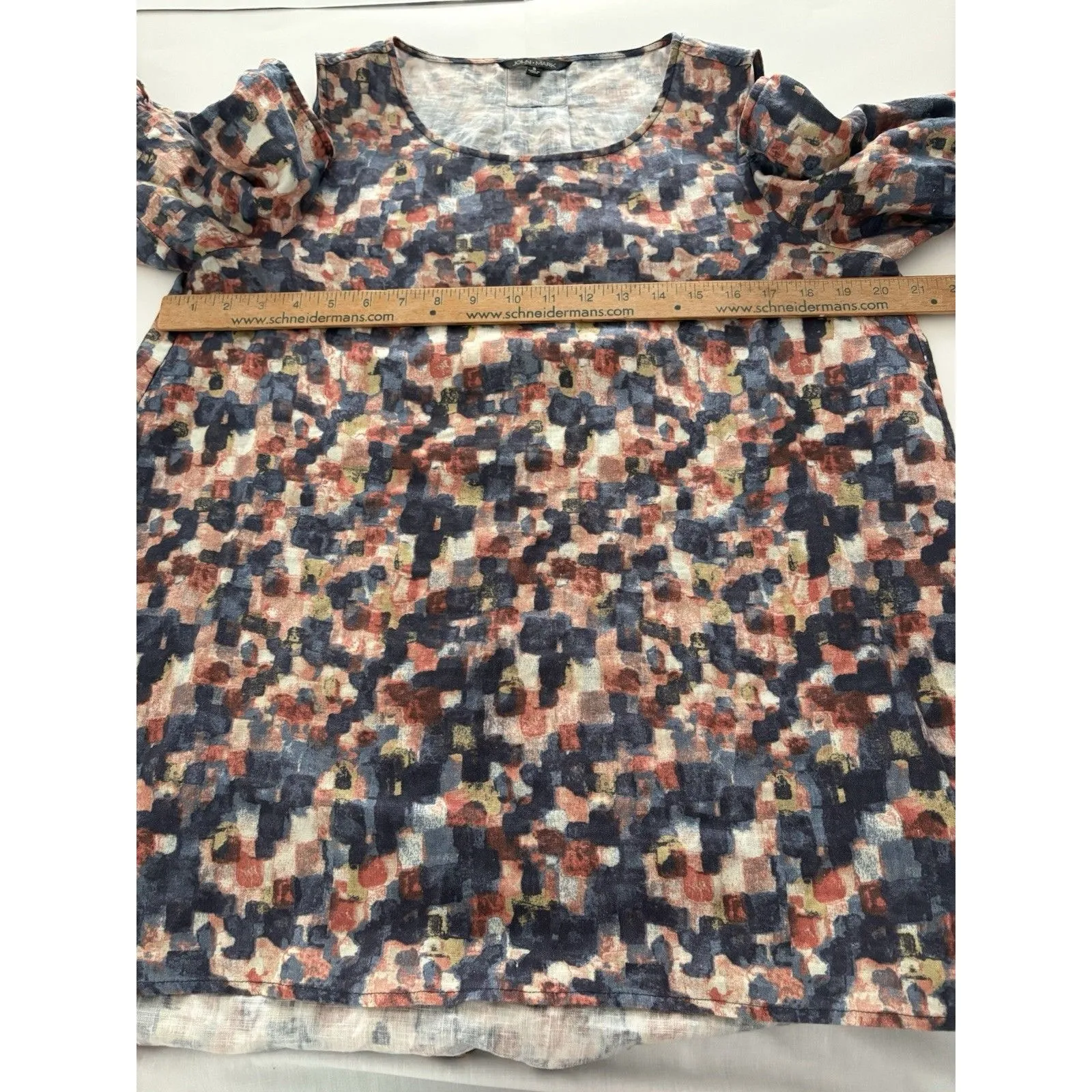 John Mark Linen Tunic Top Size S Blue Brown Bell Sleeve Oversize Lagenlook Fall Gray - Image 9