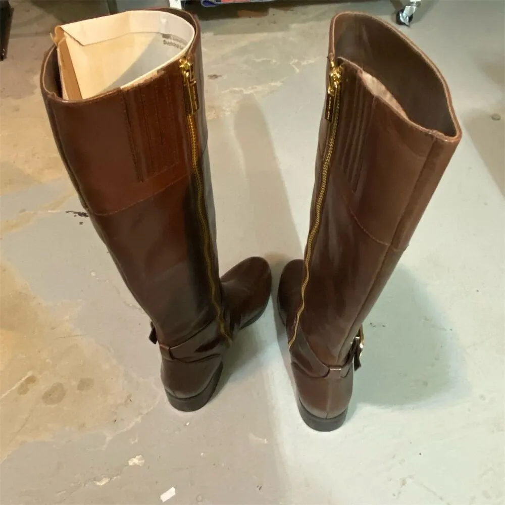 Michael Kors Women's Brown Leather Riding Boots Size 7 Knee High Zip - Image 2