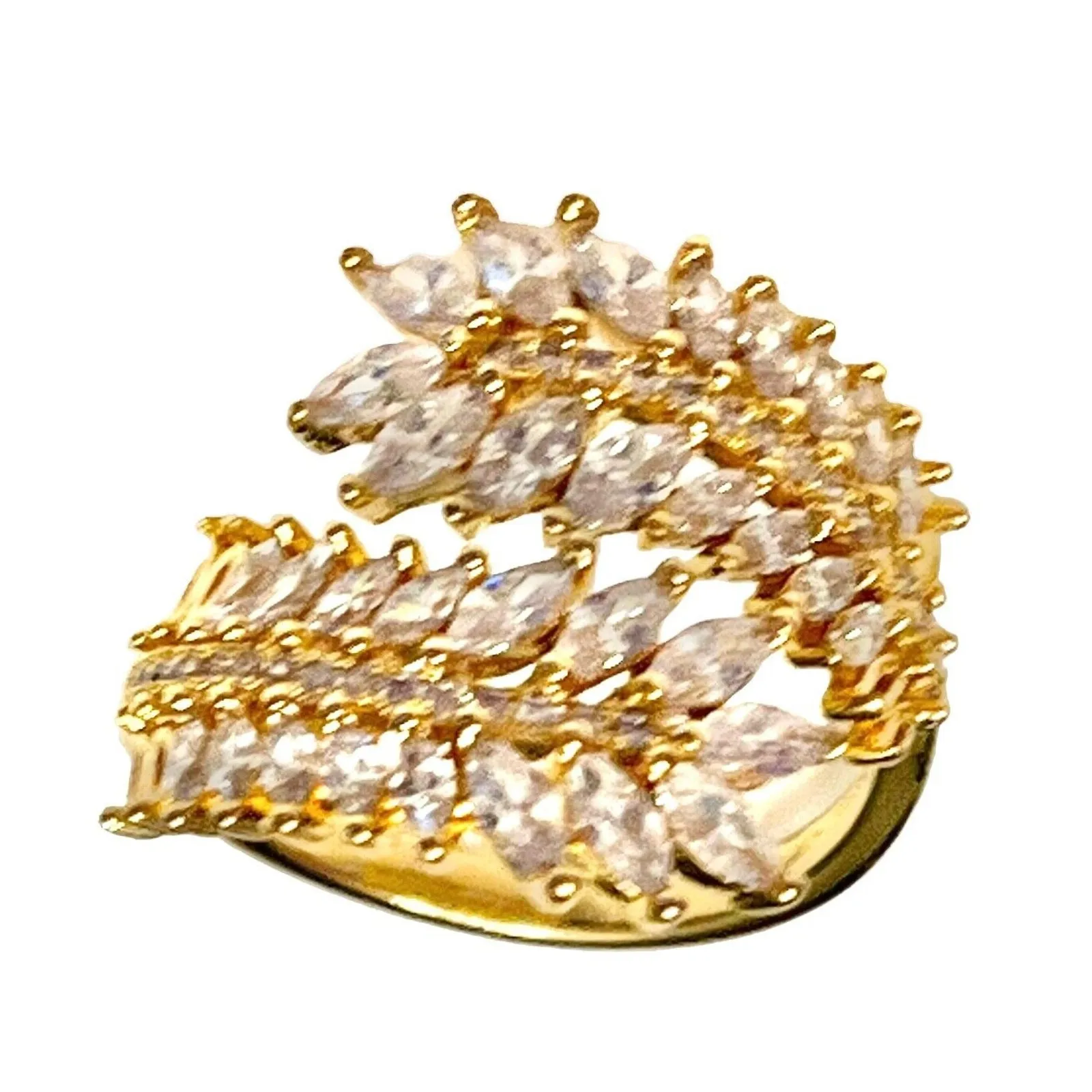 Gold Marquis Baguette Ring Cubic Zirconia 5.5 Bypass Wrap Cocktail Statement New - Image 5