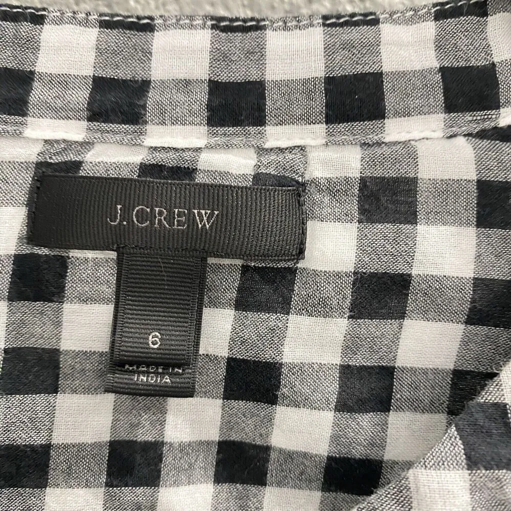 J. Crew Women’s Black White Gingham Check Button Up Top Blouse Size 6 Pullover - Image 6