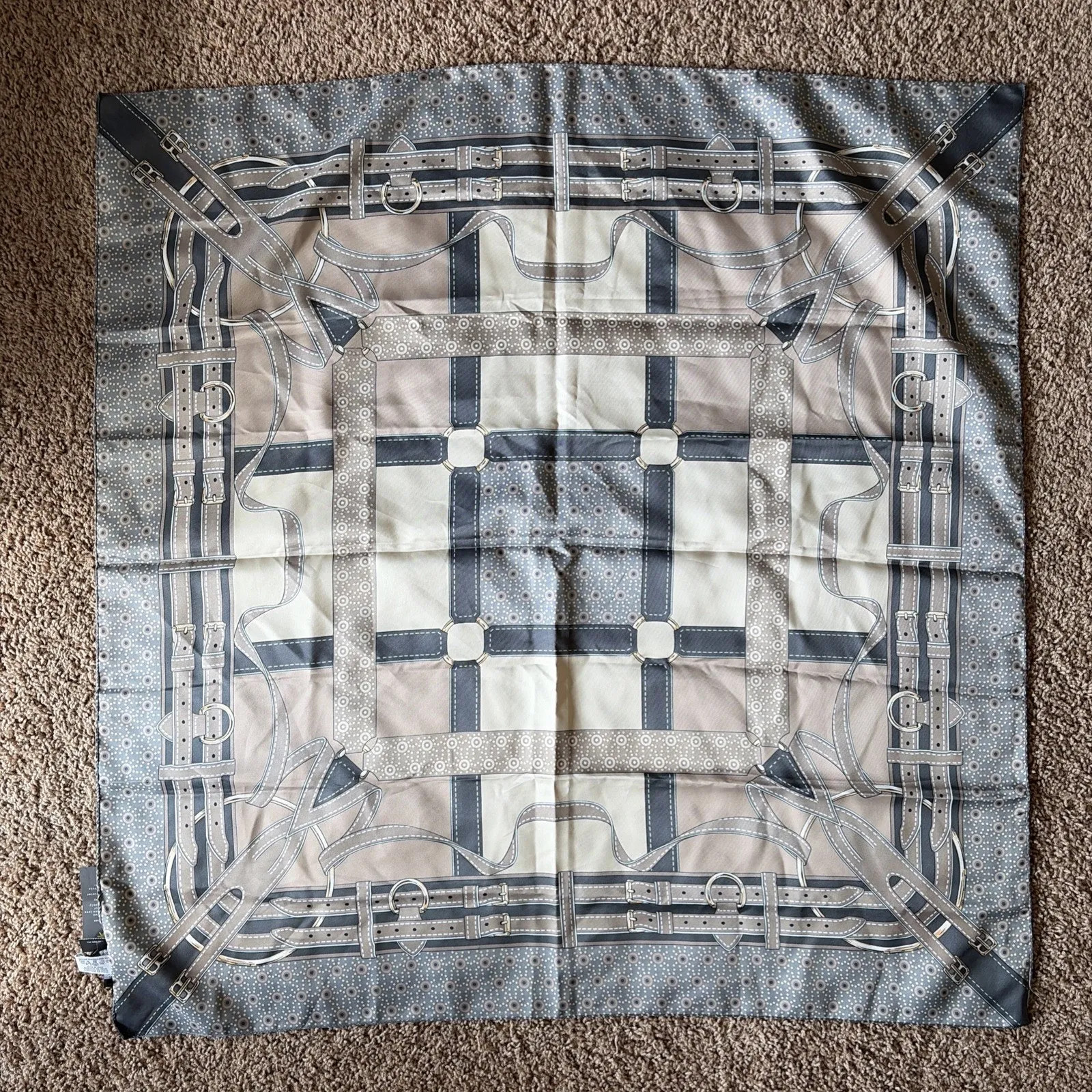 Veritas City Wear Brown Equestrian‎ Bridle Buckle Geometric Dot Neck Scarf NEW - Image 6