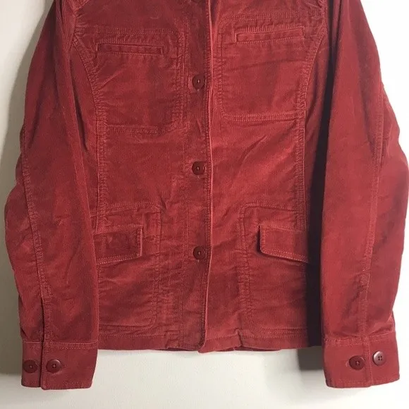 L.L. Bean ladies Corduroy button up fall chore coat Jacket size medium Red - Image 3