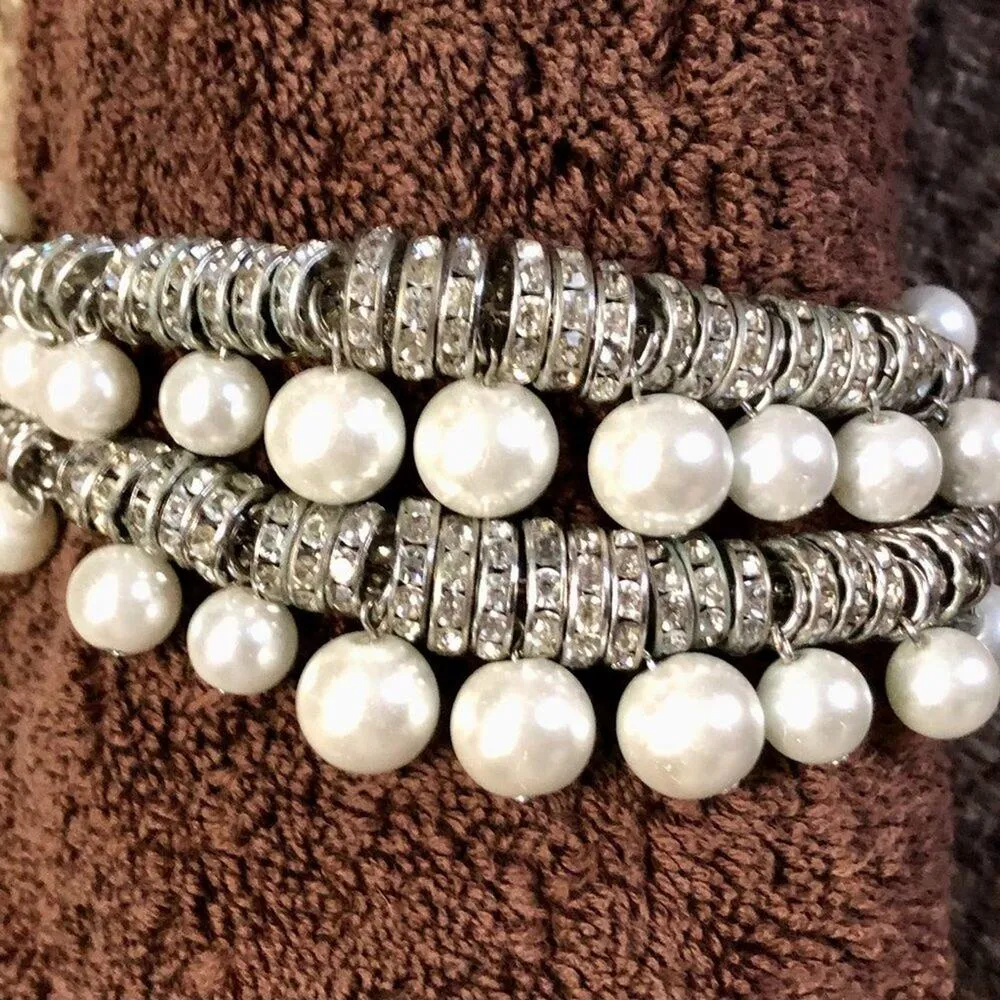 Cache Pearl and Rhinestone Bracelet Heavy Silver Metal Rondelle New NWT $98 - Image 7