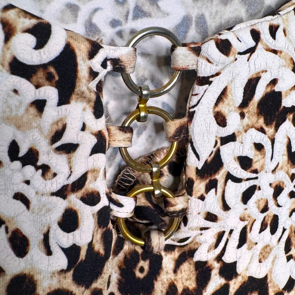 TACERA LEOPARD FLORAL PRINT SHIFT DRESS SZ 2X - Image 5