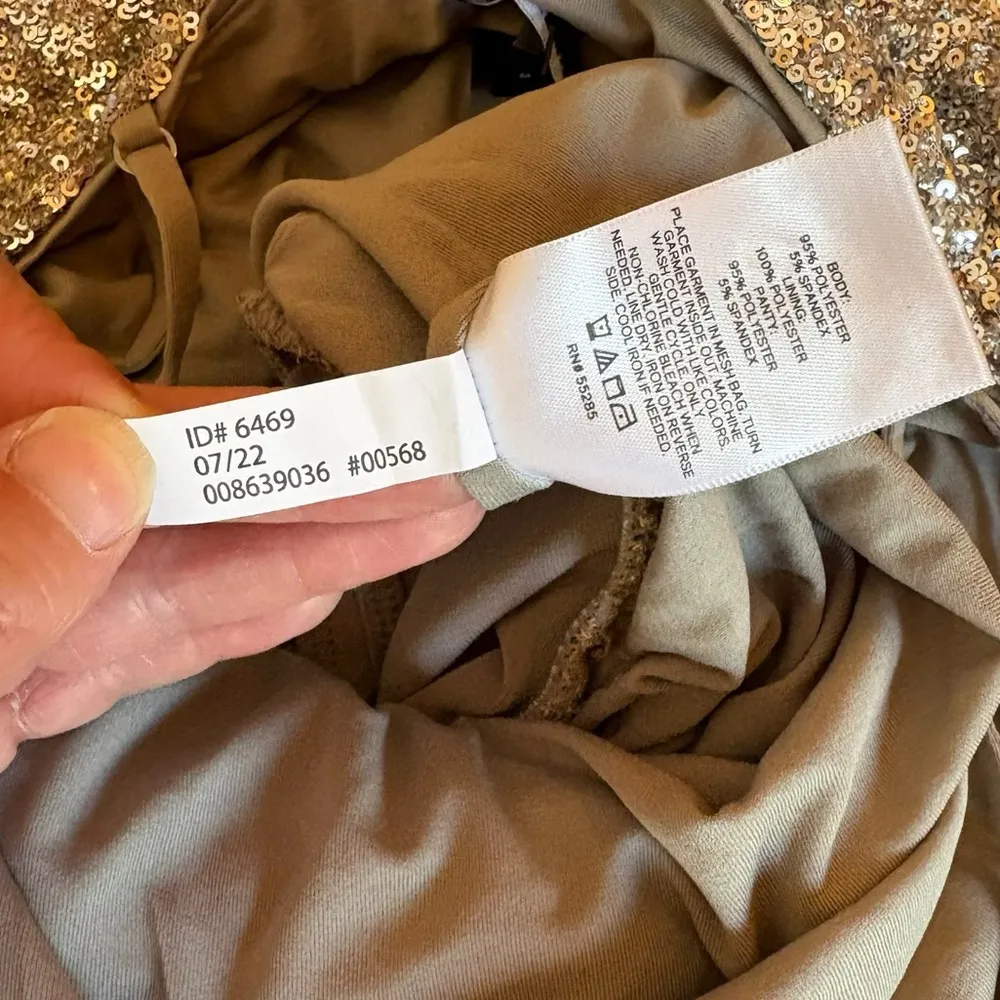 Express Silver Gold Sequin Bodysuit Fuax Wrap Adjustable Straps Womens Small NWT - Image 11