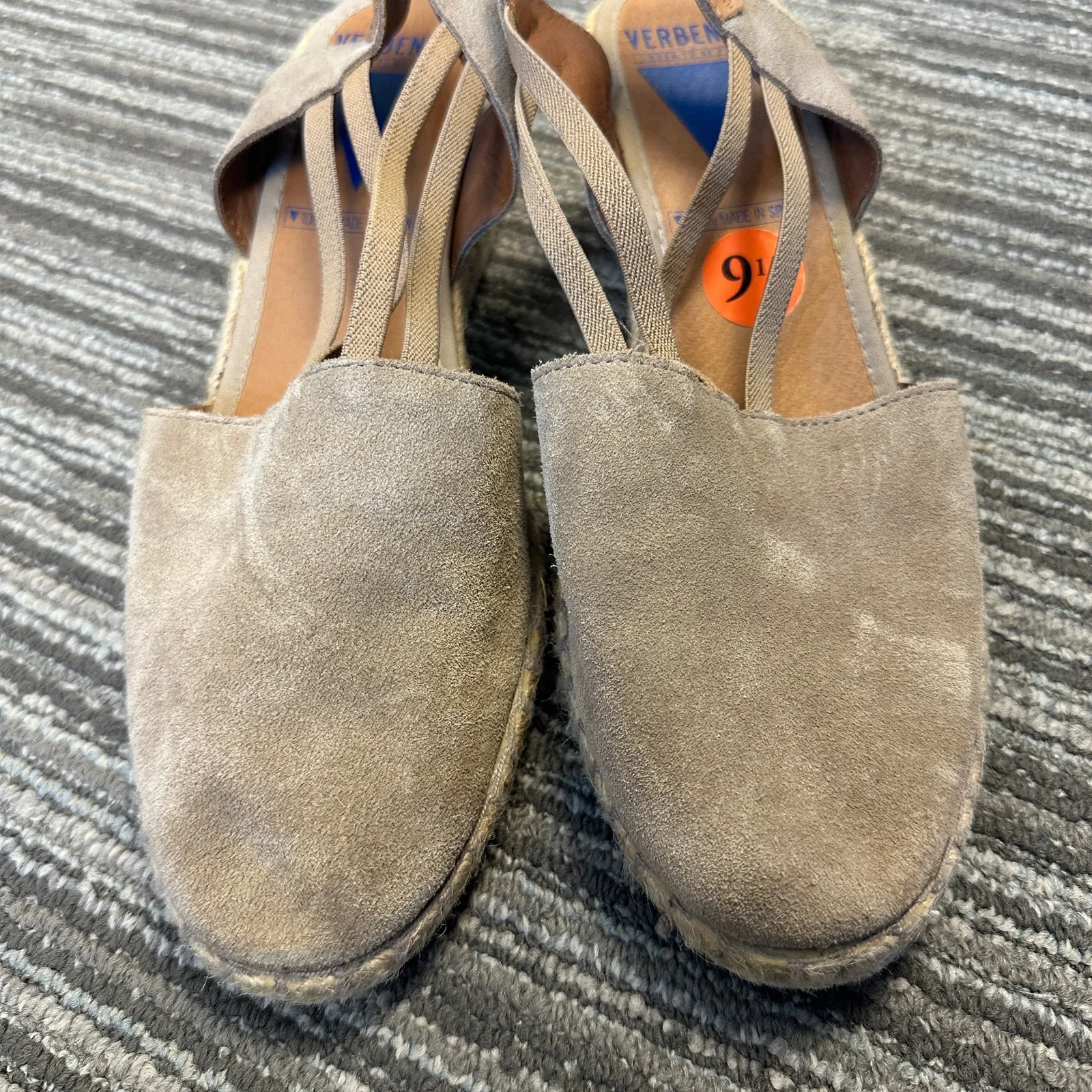 Verbenas Maika Taupe Suede Wedge D’Orsay Espadrille Sandals Boho Preppy Coastal Tan Size 9.5 - Image 2