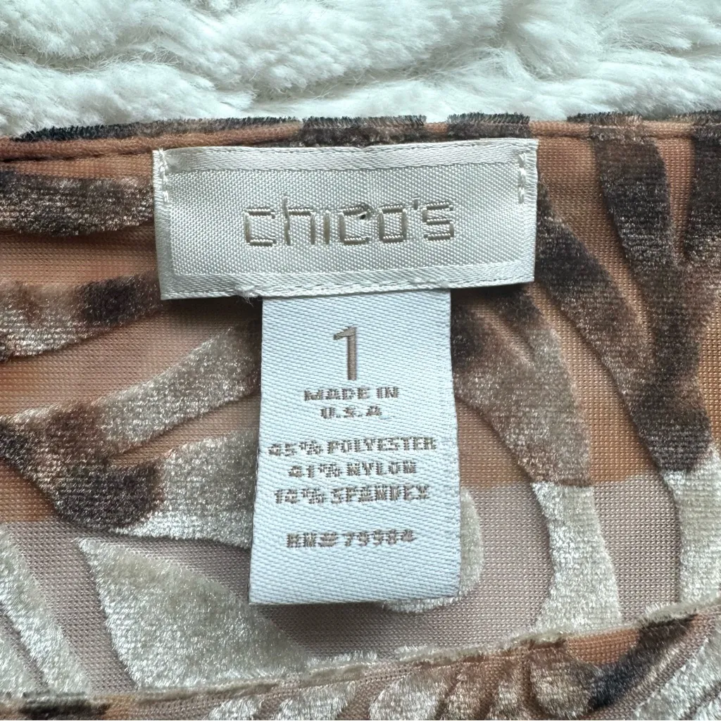 Velvet Burnout Flare Bell Sleeve Top M Gold Brown 90s Y2K Animal Print Fairy - Image 6