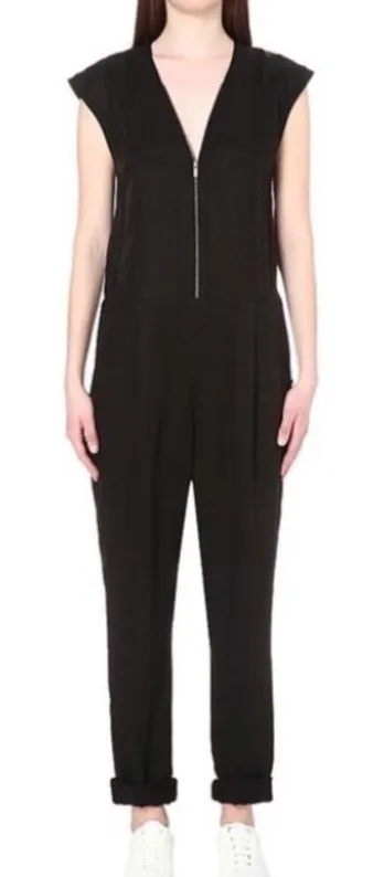 The Kooples Sport black Satin Zip Jumpsuit size medium office work business - Image 1