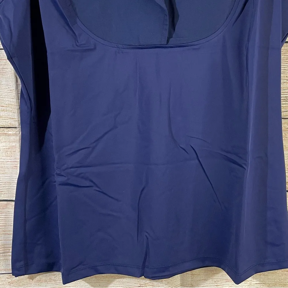 dictrac-ease notch collar navy blue top women size Large - Image 6