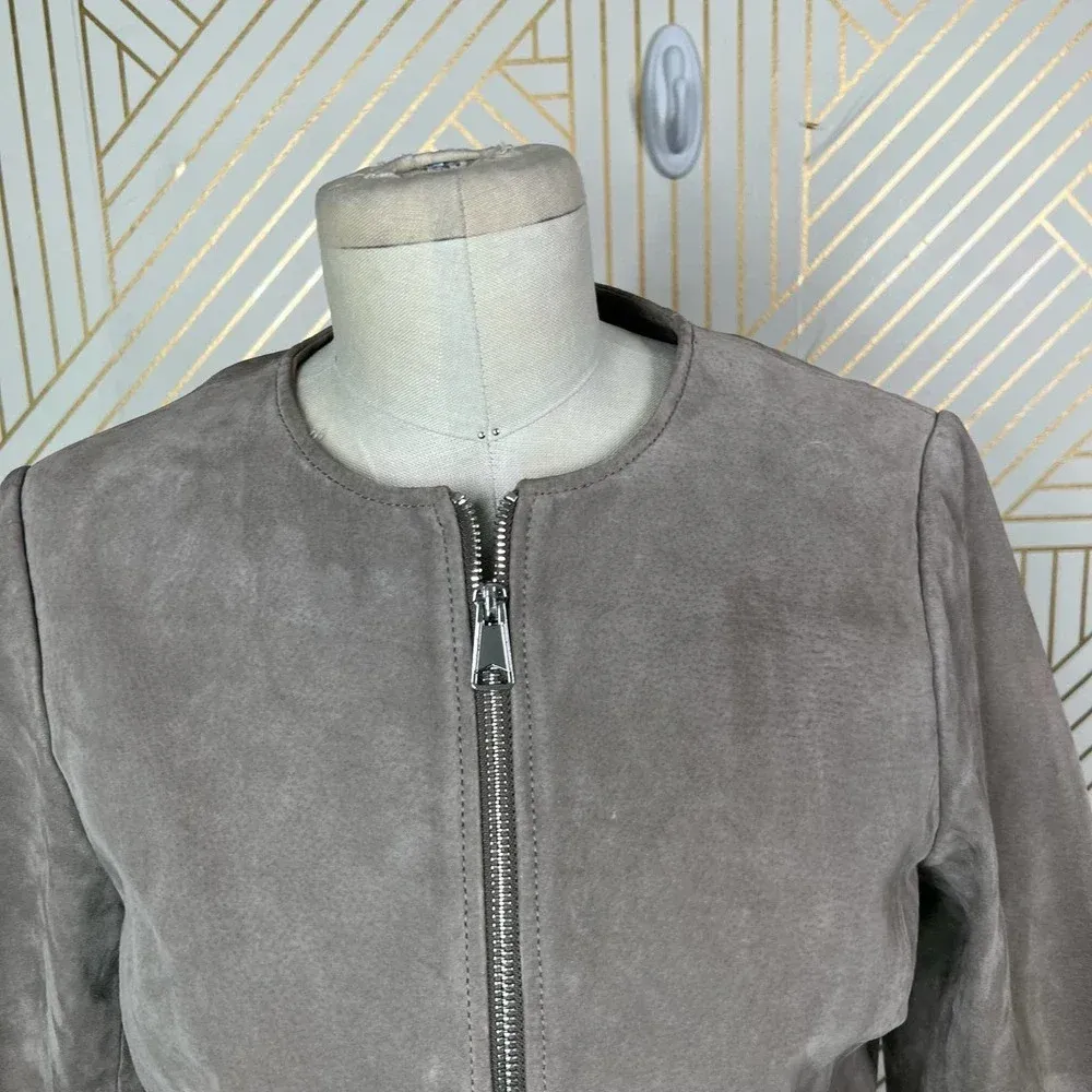 Soia + Kyo Collarless Zip Front‎ Suede Jacket Tan Brown Size US Small - Image 4