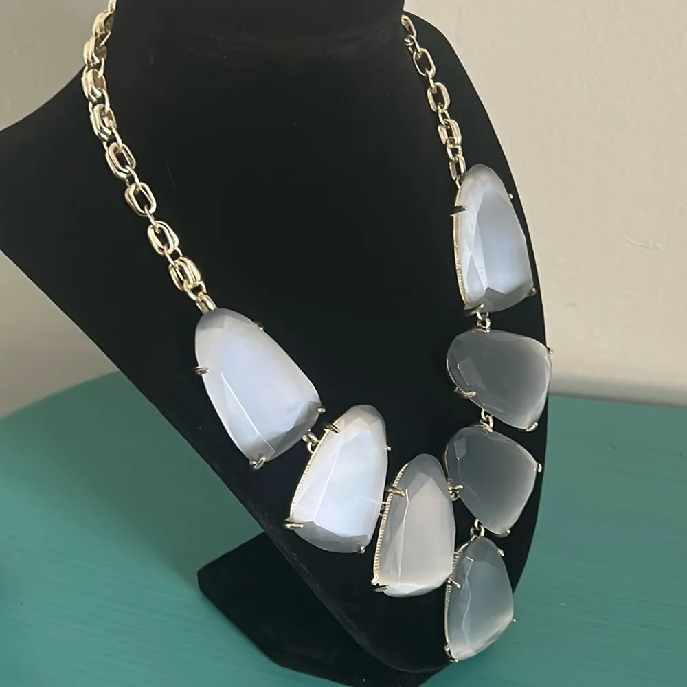 Silver And Grey Cat’s Eye Stone Look Chunky Geometric Statement Necklace - Image 2