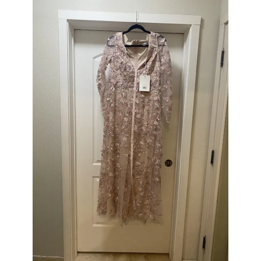 Mac Duggal Dress Womens Size 12 Blush Pink Beaded Sequin Long Sleeve Gown 70224 - Image 2