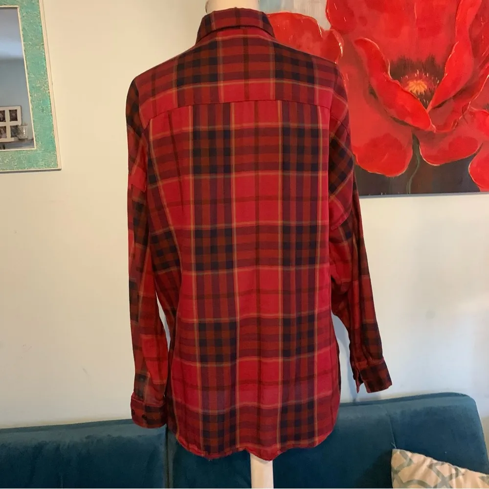 VTG 80s Vintage Diane Von Furstenberg Plaid Flannel Button Down Shirt Size 12 L - Image 4