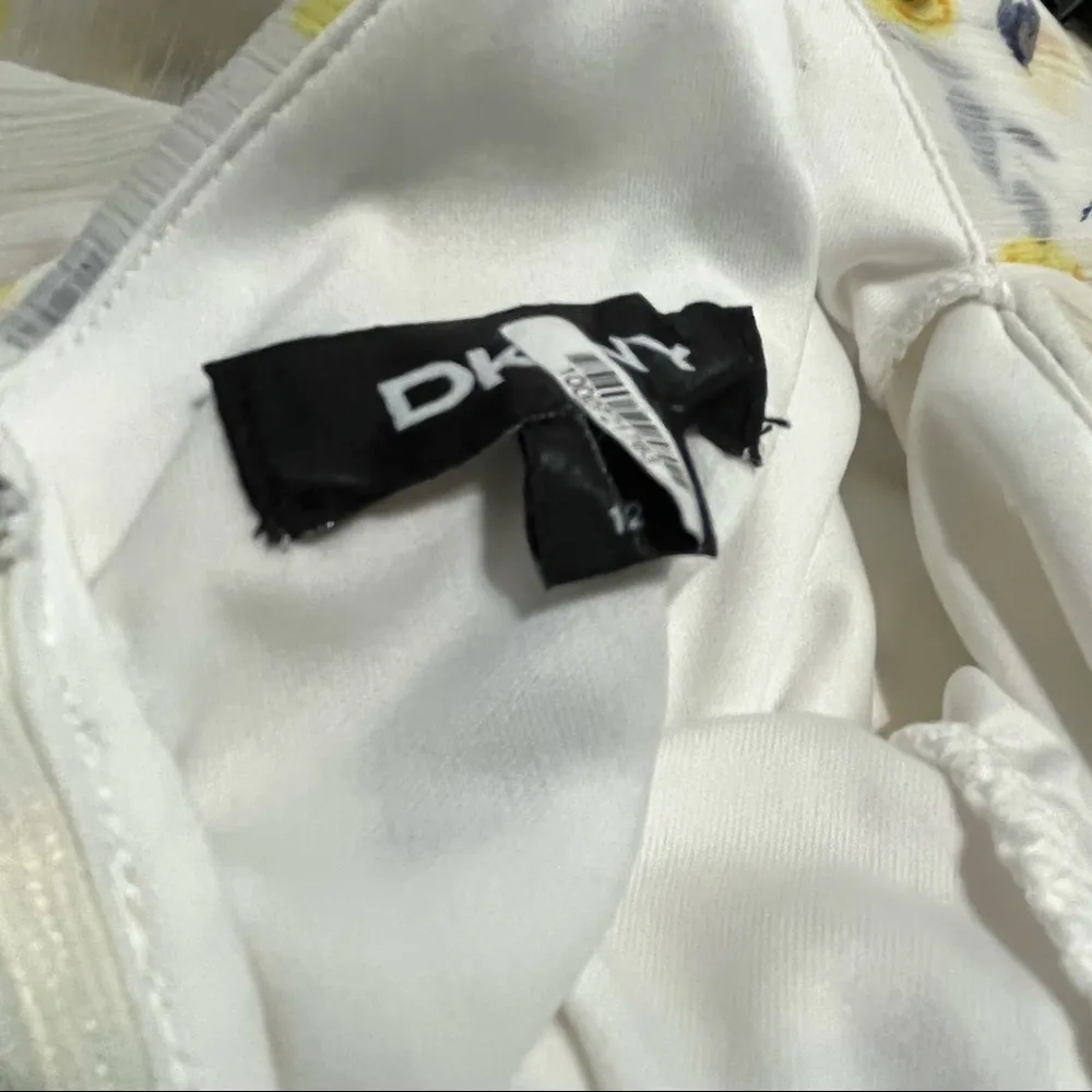 DKNY Midi Yellow Floral V-neck Ruffle Dress Size 12 - Image 11