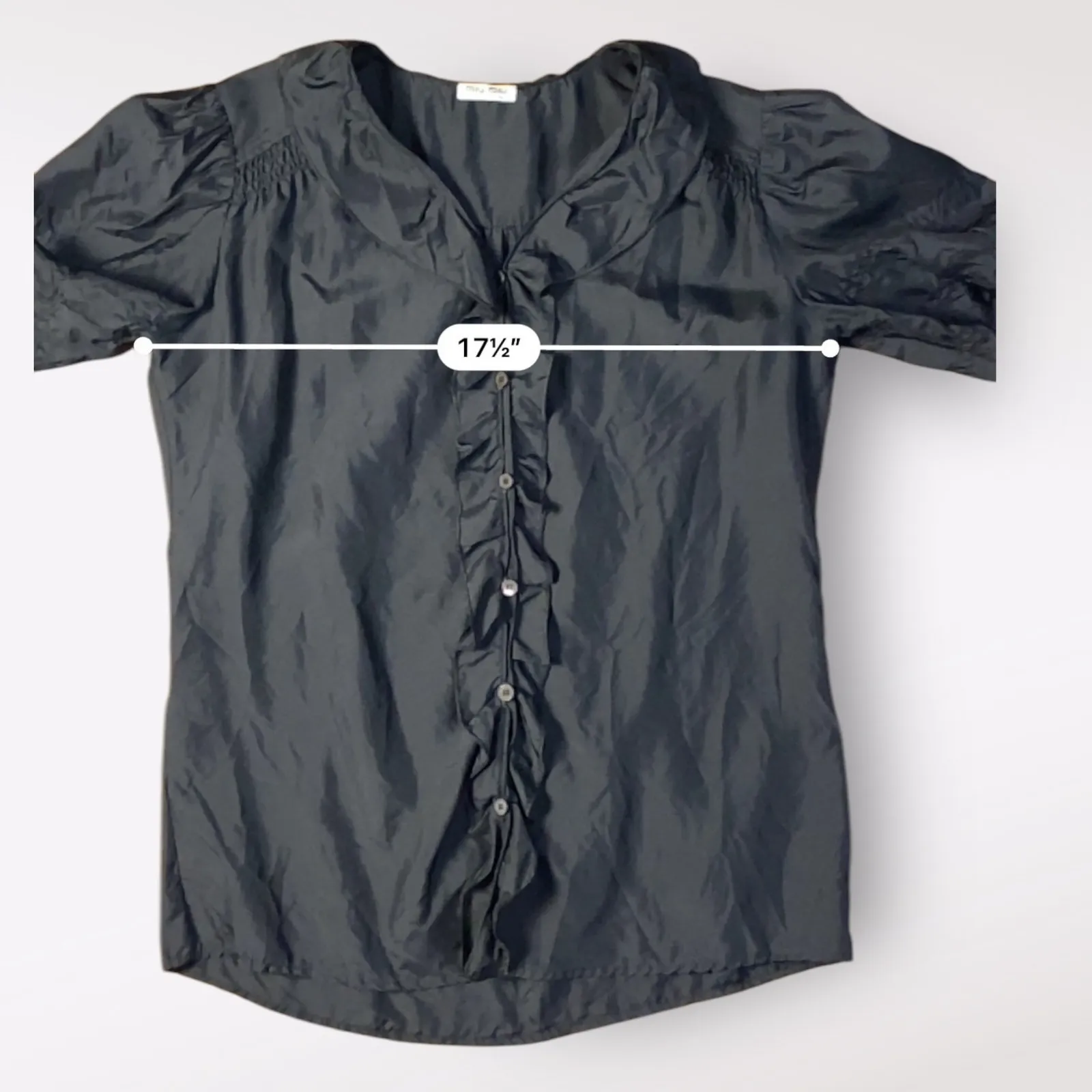 Miu Miu Vintage Y2K Black‎ Silk Puff Sleeve Ruffled Top Size EU 42 doll goth - Image 6