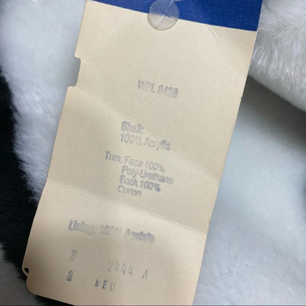 Vintage 80s‎ 90s Faux Fur Faces Print Wrap Midi Coat New With Tags Oversized Black Size M - Image 7