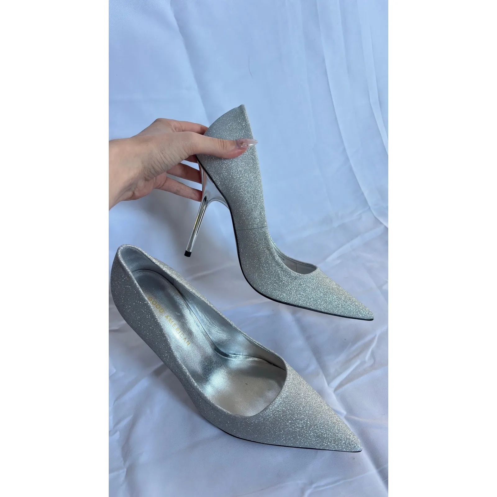 $198 NWOT Good American Glitter Stiletto Heels Pointed Women's Designer Shoes - Image 10