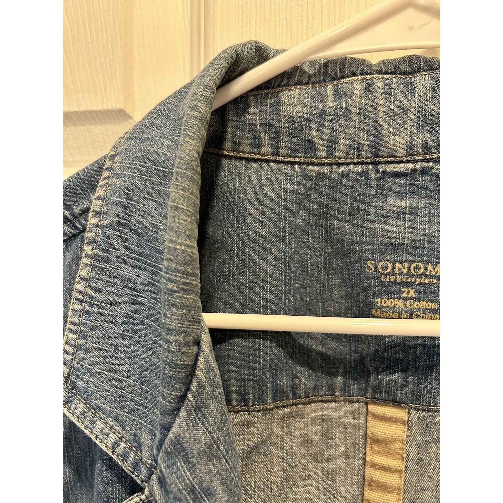 SONOMA Womens 2X Denim Jean Blazer Jacket Blue Cotton Chore Utillity Workwear - Image 5