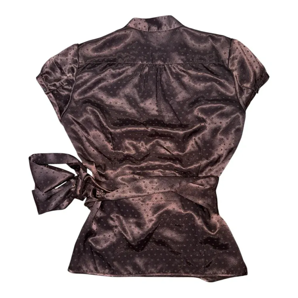 Express Brown Puff Sleeve Wrap Blouse - Image 2