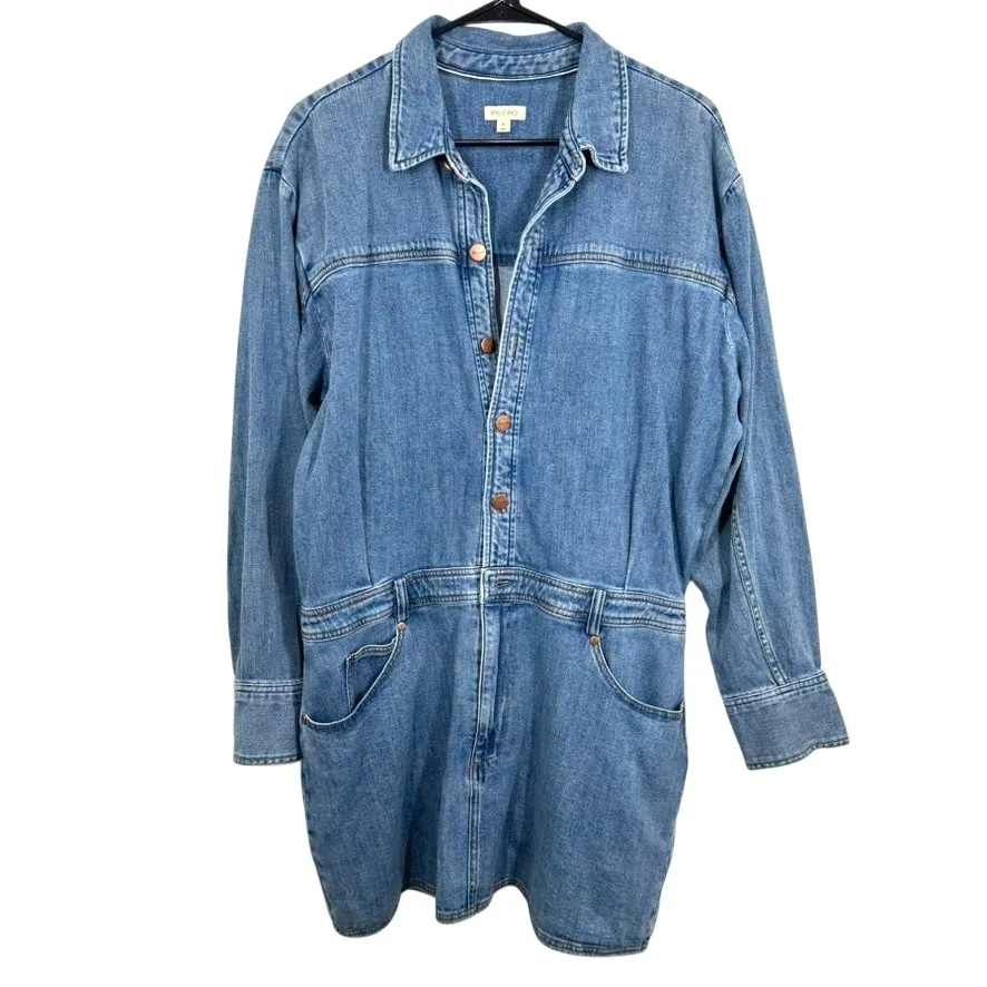 Pilcro Anthropologie Denim Mini Skirt Shirt‎ Dress Button Front Long Sleeve - Image 3