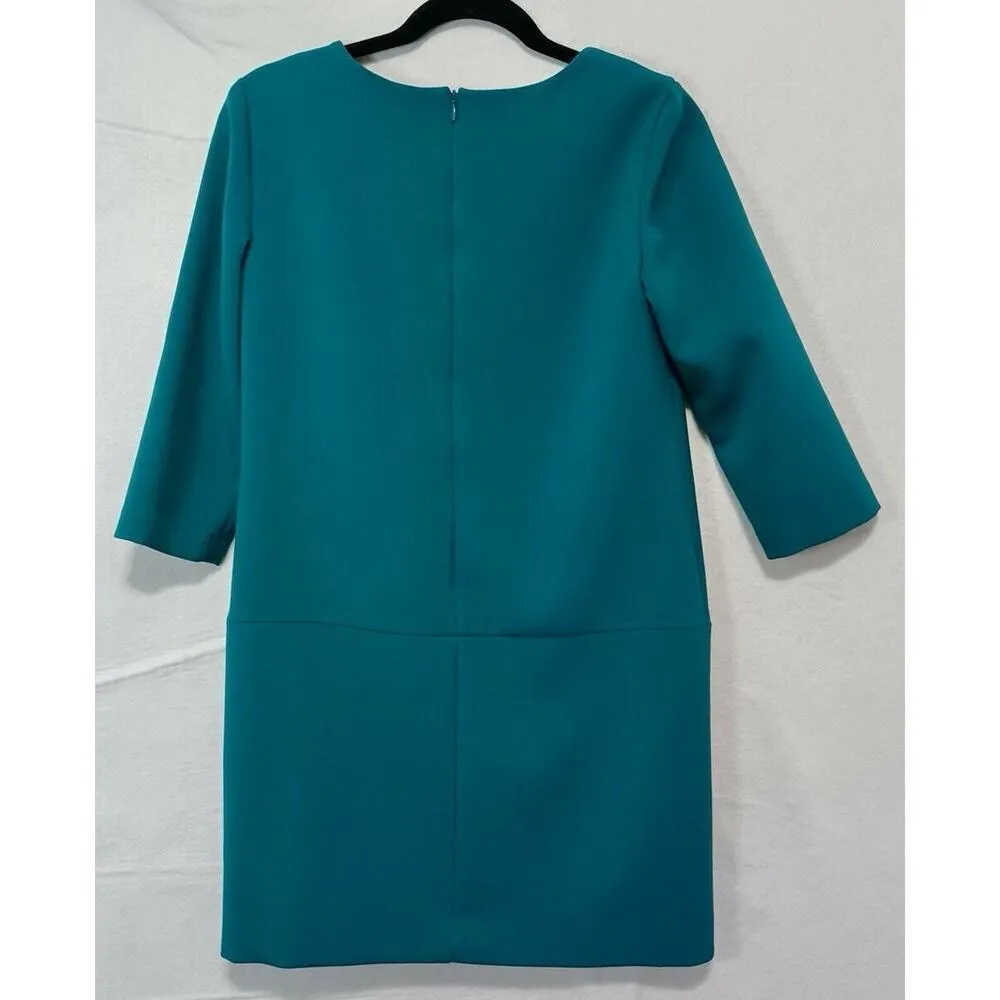Ann Taylor Teal Drop Waist Dress 8 | 3/4 Sleeve Work Office Career Zip Skirt - Image 4