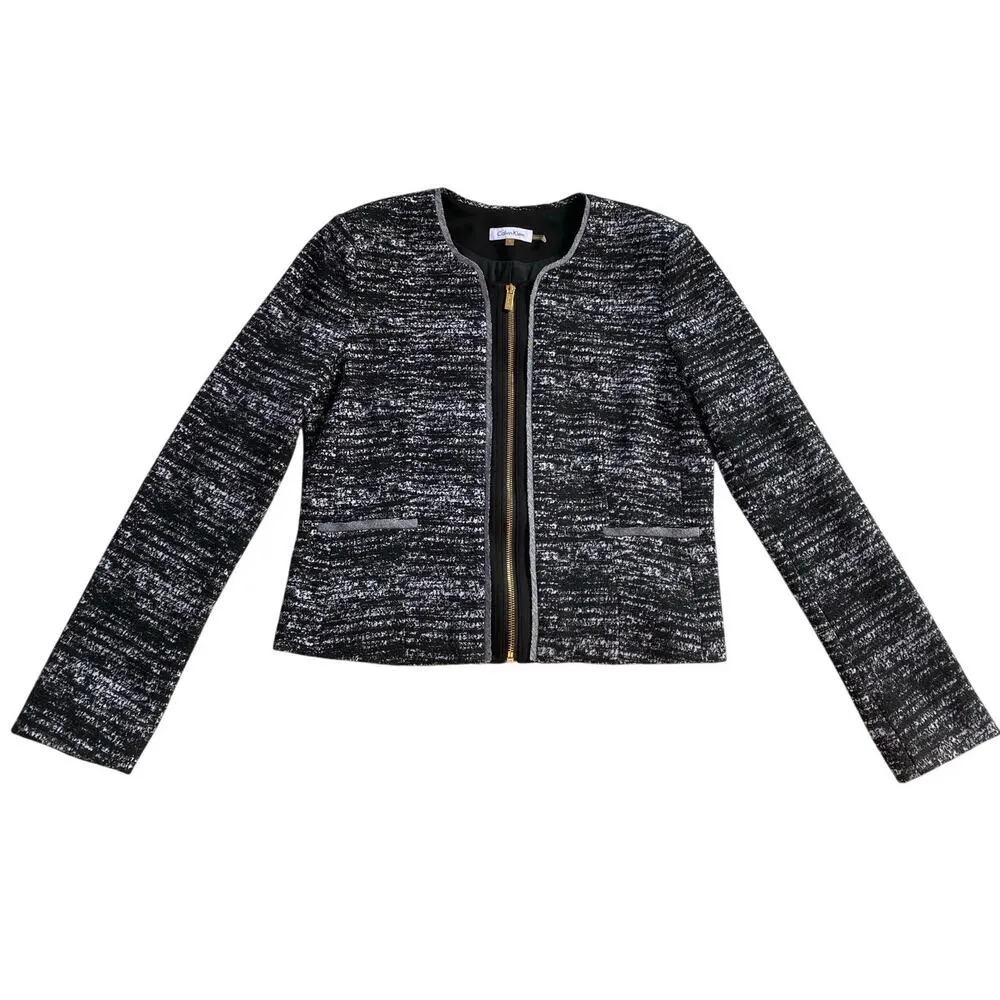 Calvin Klein Jacket Womens 8 Black White Blazer Full Zip Career Classic Business - Image 5