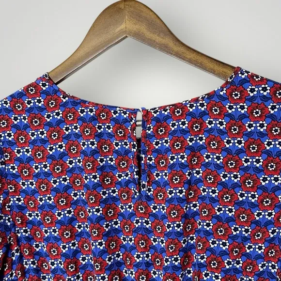 Boden Red‎ Blue Floral Mini Dress 3/4 Sleeve Crew Neck Women’s 8P Red - Image 7