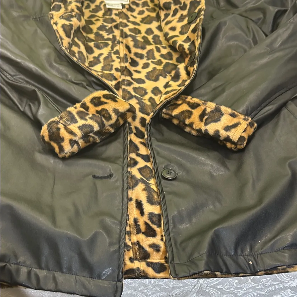 Leopard Print Lined Black Bomber Jacket Size L - Image 15