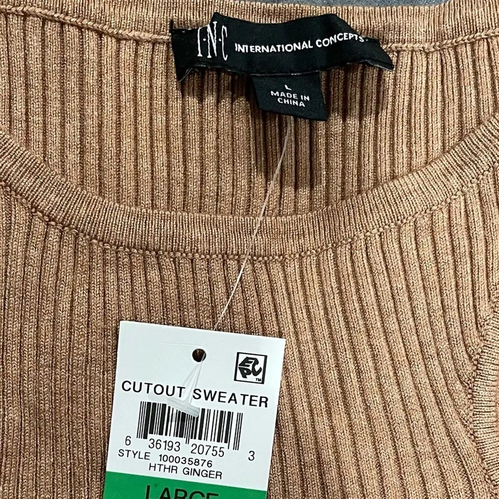 INC International Concepts Women's Heather Ginger Teardrop Cutout Sweater sz L - Image 5