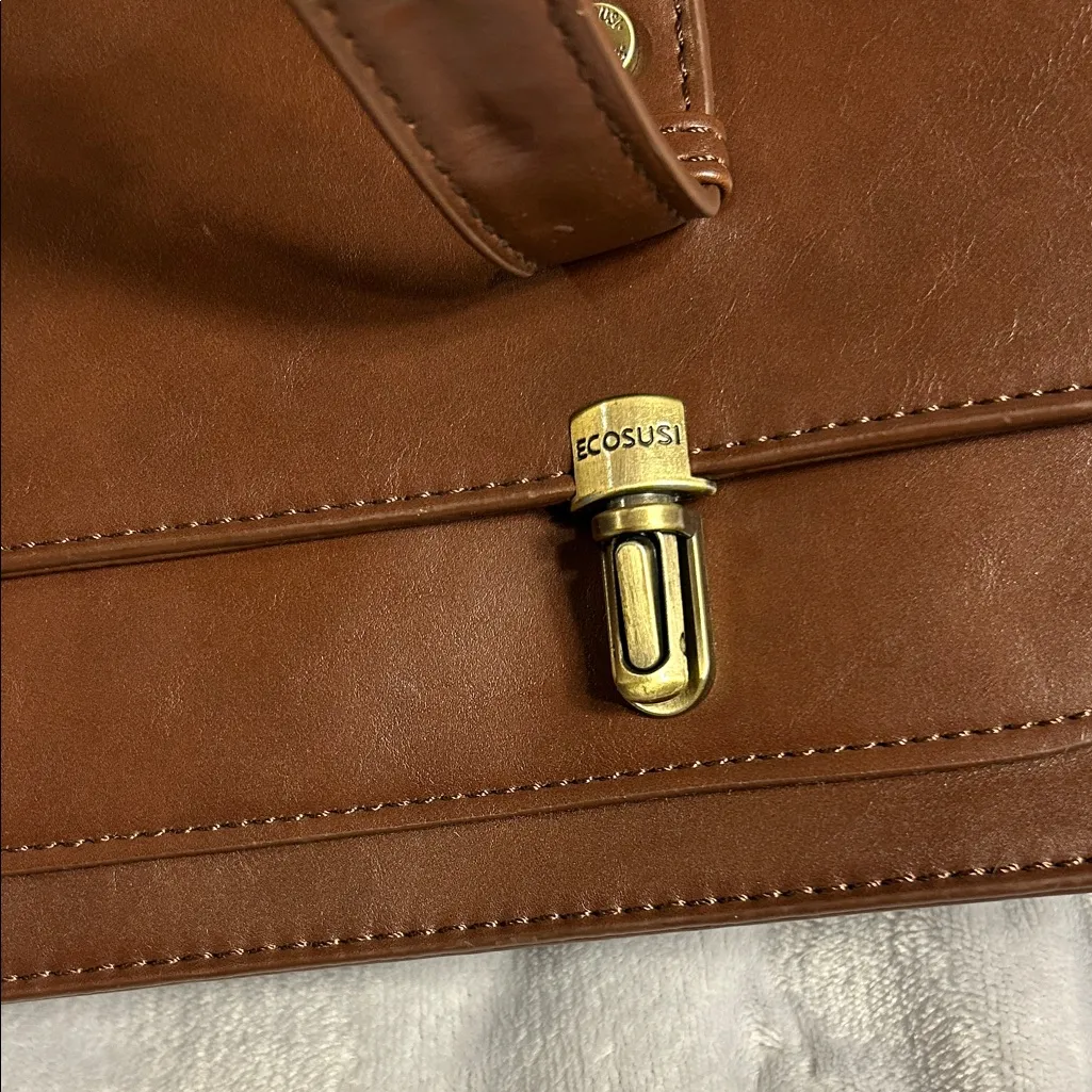 Ecosusi Women’s Brown Vegan Leather Bow Briefcase/ Laptop Bag / Backpack - Image 5