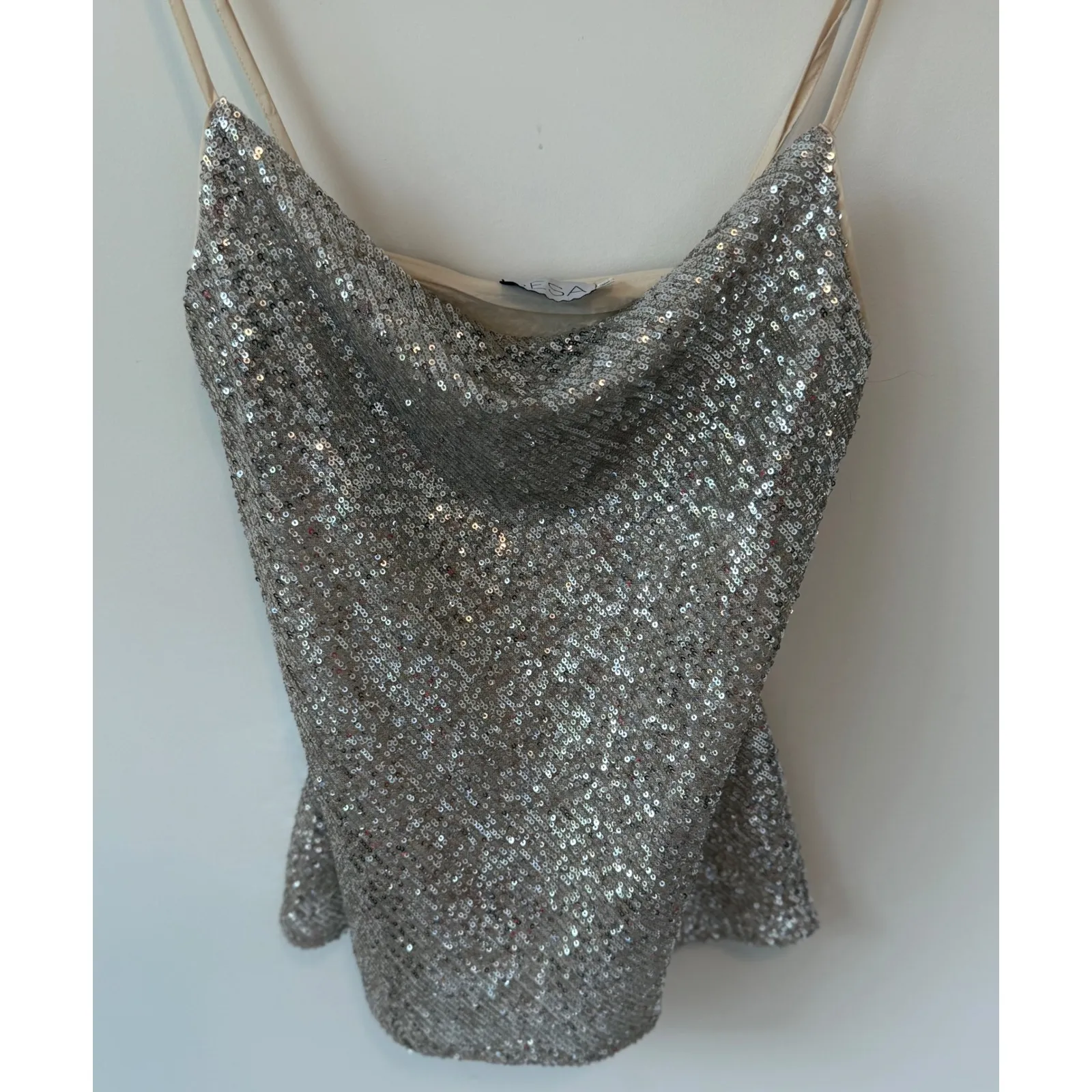 RESA Women's Maya Cowl Neck Cami In Silver Sequins Size‎ S NWT - Image 6