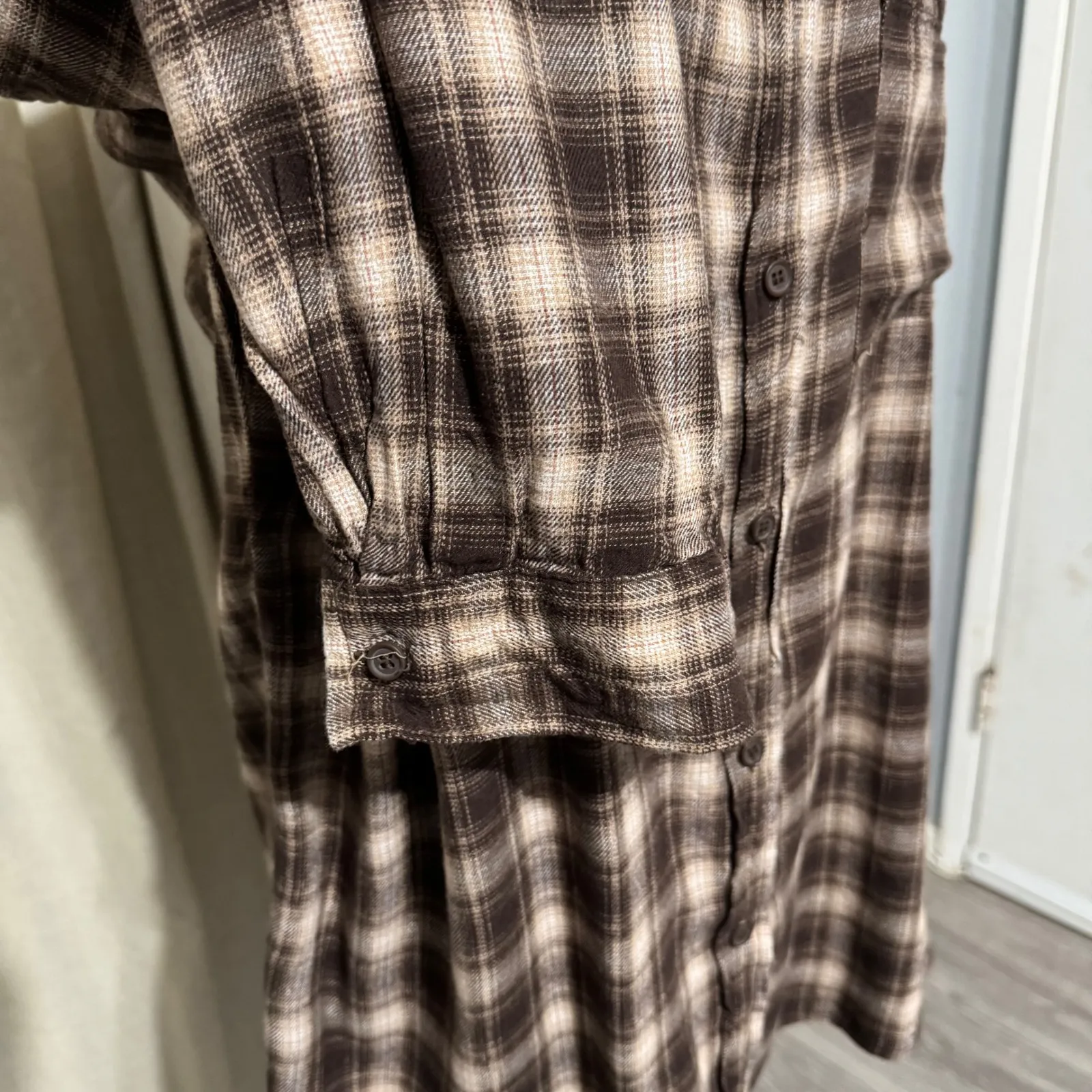 Cotton On Women Plaid Flannel Button Down Cowboy Rodeo Shirt Brown Cream Size S - Image 3