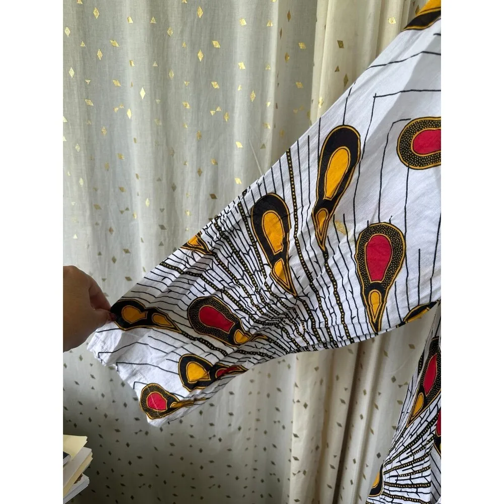 Step In Style 100% Cotton Peacock African Print Hi Lo Handkerchief Midi Dress 2X - Image 3
