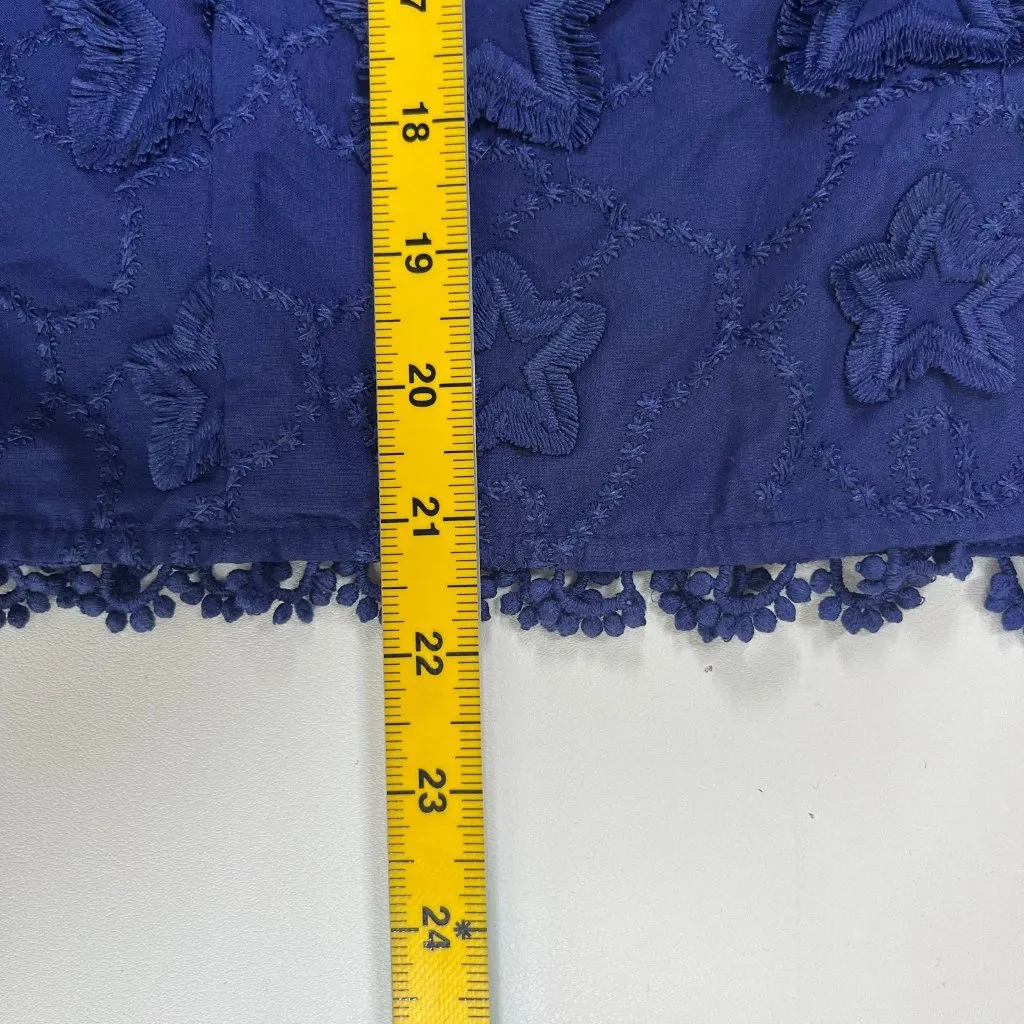 NWOT Farm Rio 3D Star Embroidery Top Blouses Shirt Blue Size L Short Sleeve - Image 12