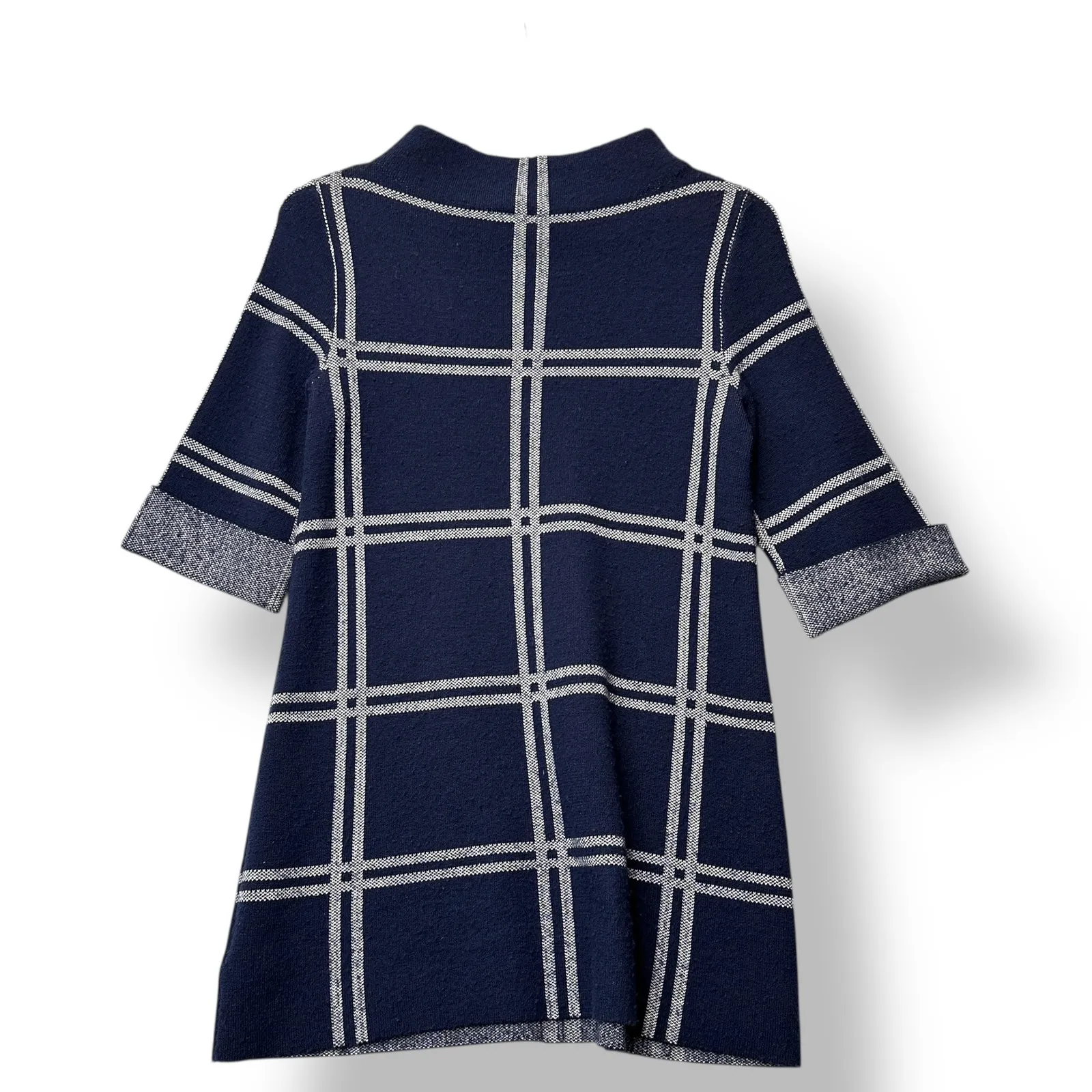 Moth Anthropologie Womens Blue Paned Sweater Tunic Mock Neck XS Wool Blend Retro - Image 3