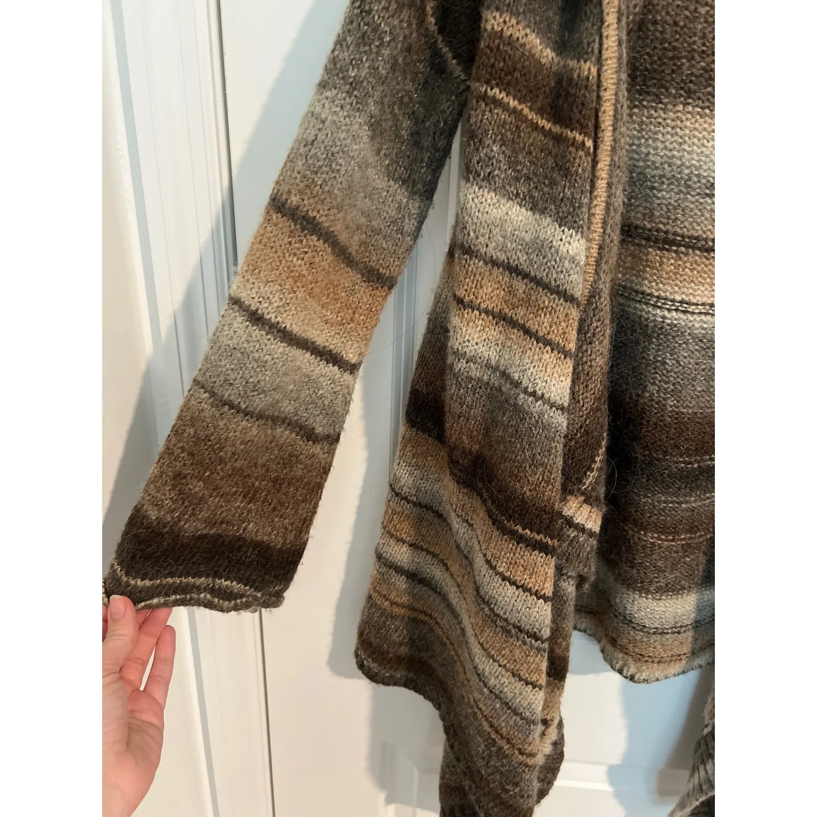 MICHAEL KORS Striped Hooded Poncho Style Cardigan Sweater Brown Women's Small - Image 3