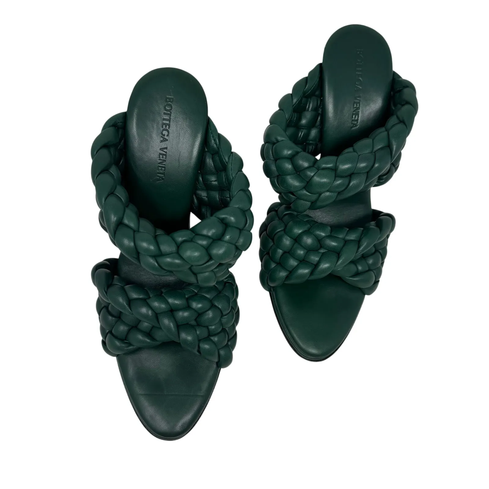 Bottega Veneta Braided Leather Mule Heels Green Intrecciato Sandals Size 38 - Image 5