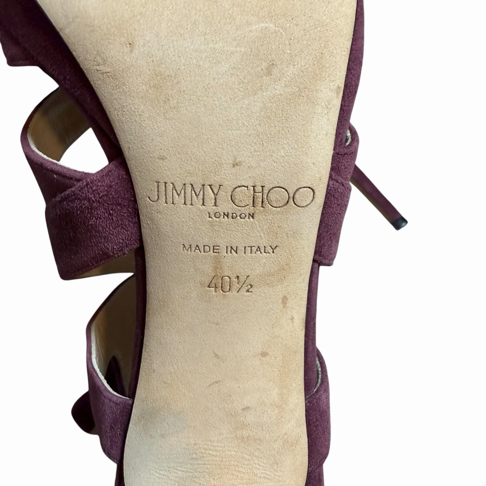 Jimmy Choo Women's Suede Sandal High Heels Burgandy Size 40.5 Designer Luxury - Image 9
