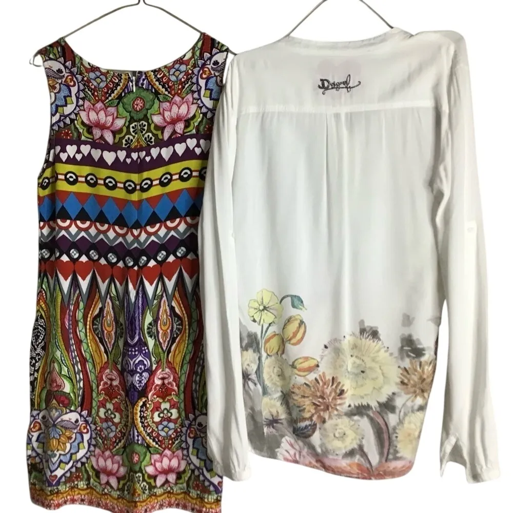 Desigual Brigitte White 2 Pc‎ Bundle Dress Sz 40 Med US - Tunic Top Sz XL - Image 2