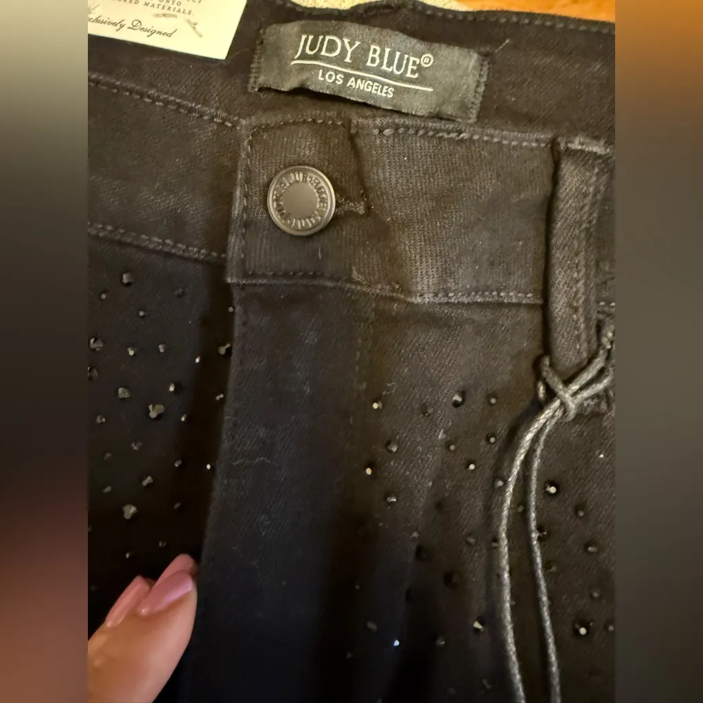 JUDY BLUE NWT REESE RHINESTONE SLIM FIT JEANS IN BLACK Size 15/32 - Image 9